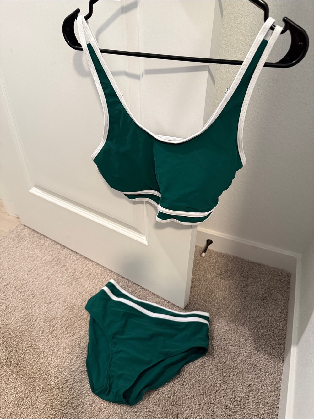 Amazon Dark Green Bikini Set with White Trim